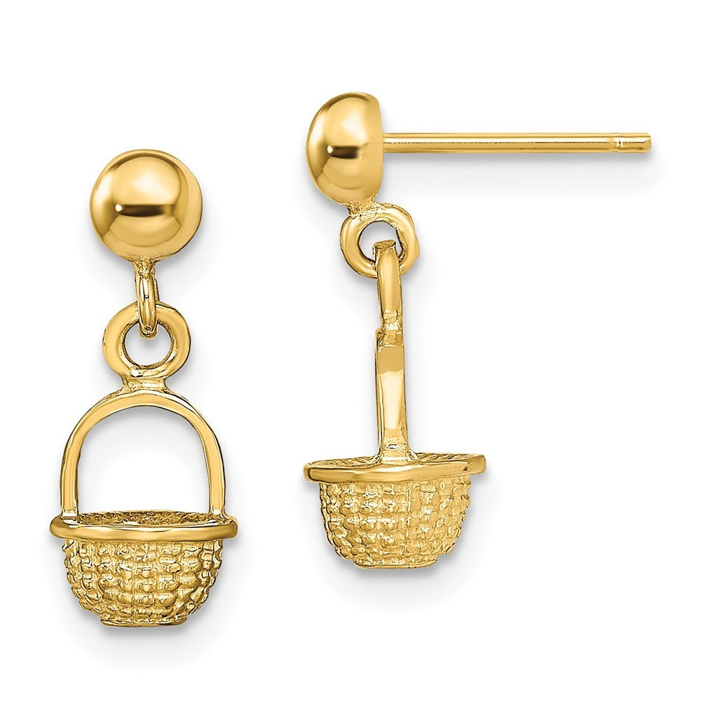 14k Yellow Gold 3-D Mini Basket Drop Earrings