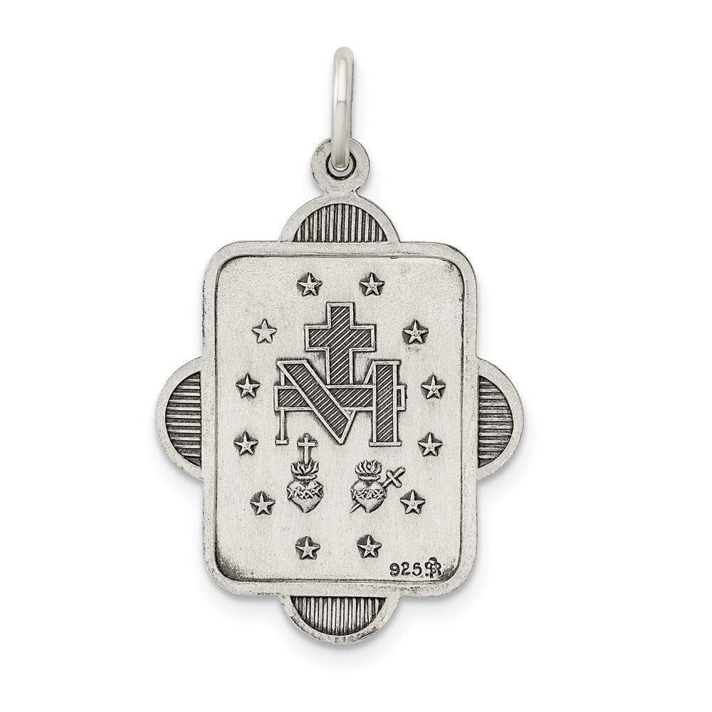 Sterling Silver Antiqued Miraculous Medal Pendant Holiday Gift for Women
