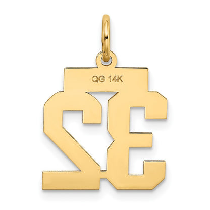 14k Yellow Gold Small Polished Number 32 Charm Pendant for Women