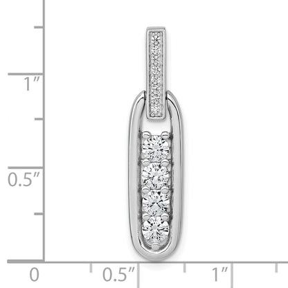 Sterling Silver Rhodium-plated Polished Cubic Zirconia Elongated Oval Pendant