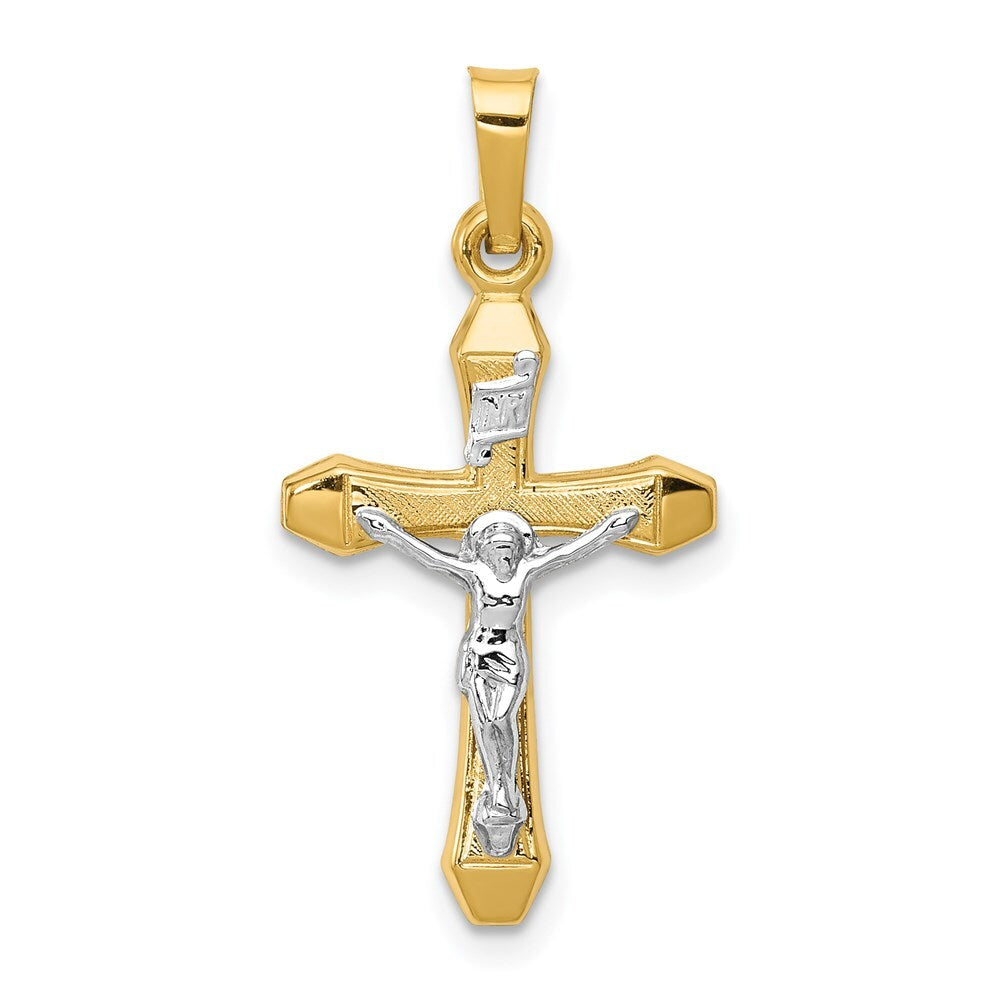 14k Two-tone Gold INRI Hollow Crucifix Pendant for Women