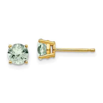 14k Yellow Gold 5mm Round Green Quartz Stud Earrings Gift for Women