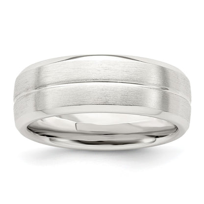 Sterling Silver 7mm Brushed Domed Grooved Fancy Band Size 10