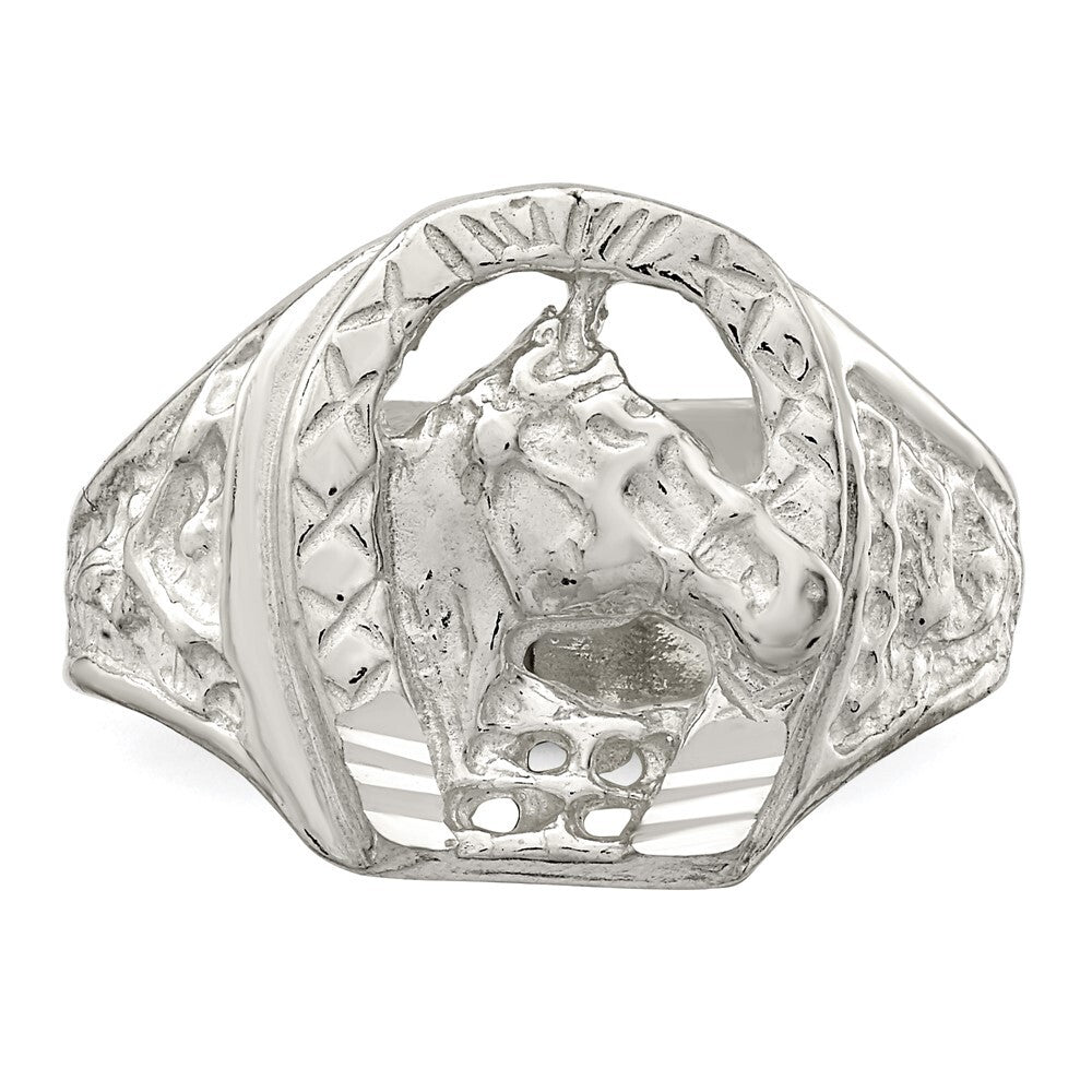 Sterling Silver Horseshoe with Horse Head Ring Size 9