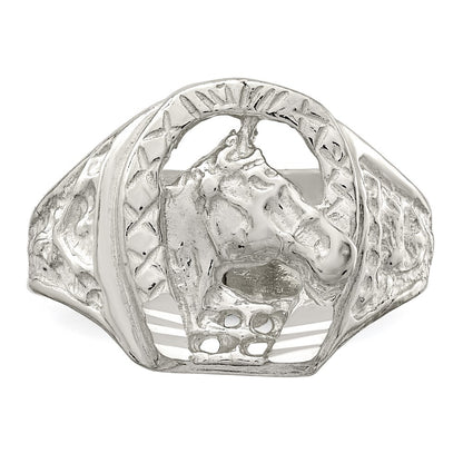 Sterling Silver Horseshoe with Horse Head Ring Size 9