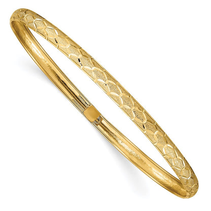 14k Gold Hexagonal Design Diamond-cut 4.50mm Flexible Oval Bangle Bracelet