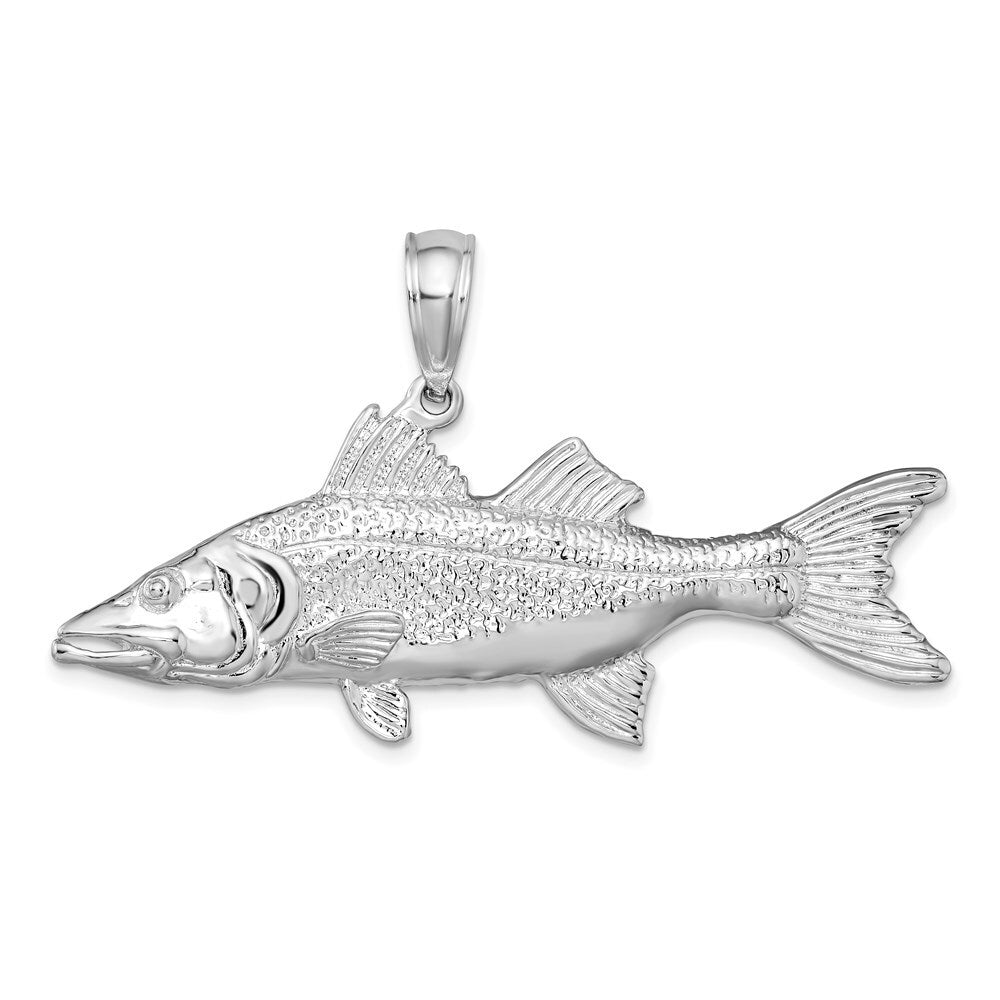 Sterling Silver Rhodium-Plated Polished 3D Snook Fish Pendant