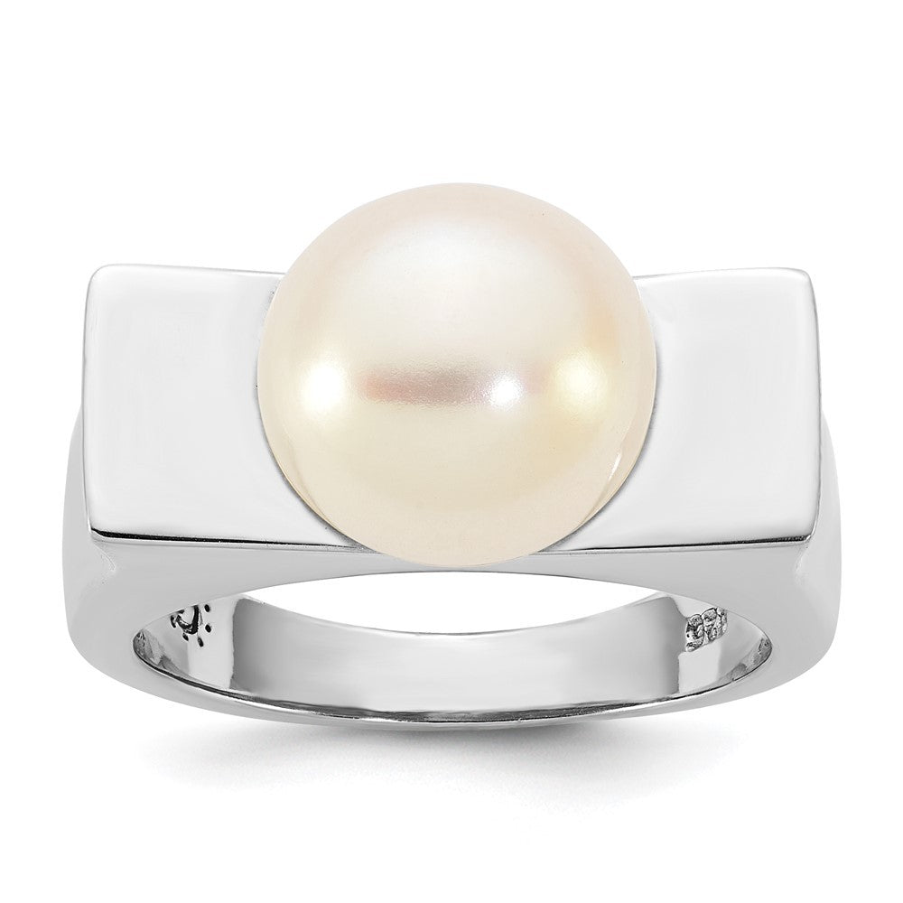 Sterling Silver 10-11mm White Freshwater Cultured Pearl Square Top Ring Sz 7