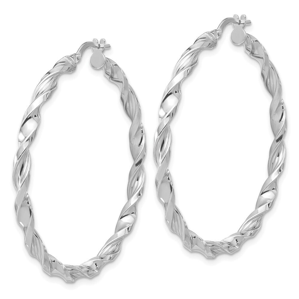 Sterling Silver Rhodium-plated Polished & Textured Twisted Hoop Earrings