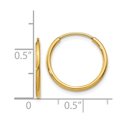 14k Yellow Gold 1.25mm Endless Hoop Earring Gift for Women