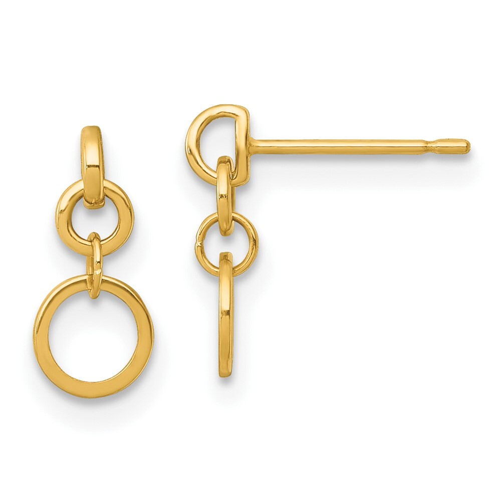 14k Yellow Gold Polished Circles Dangle Earrings Gift for Women