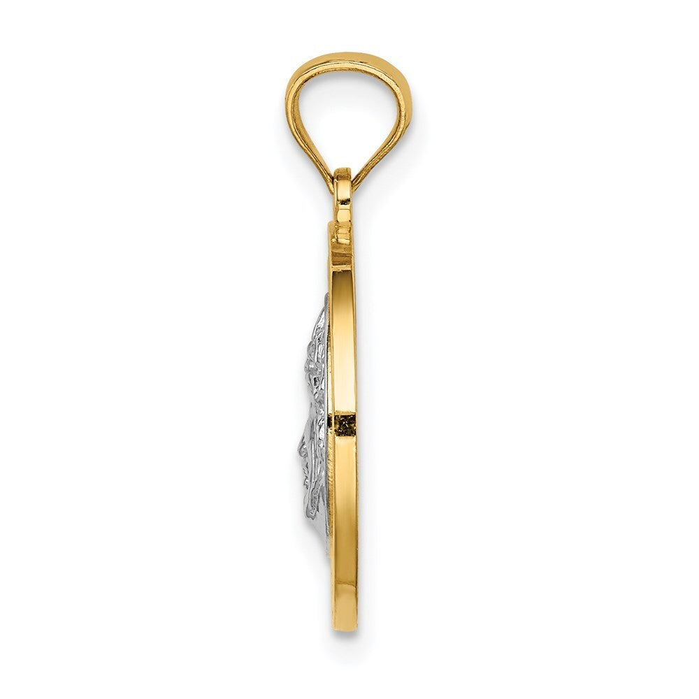14k Yellow Gold White Rhodium Jesus Medal Pendant for Women