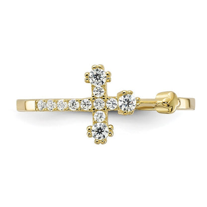 Sterling Silver Gold-tone CZ Cross Ring Size 8