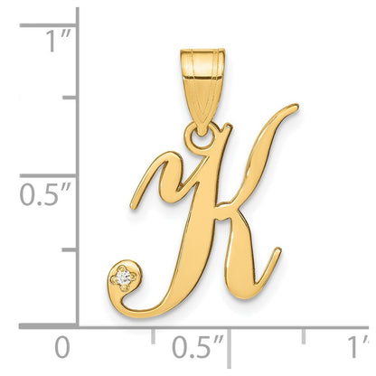 14k Yellow Gold Script Letter K Initial Pendant with Diamond for Women