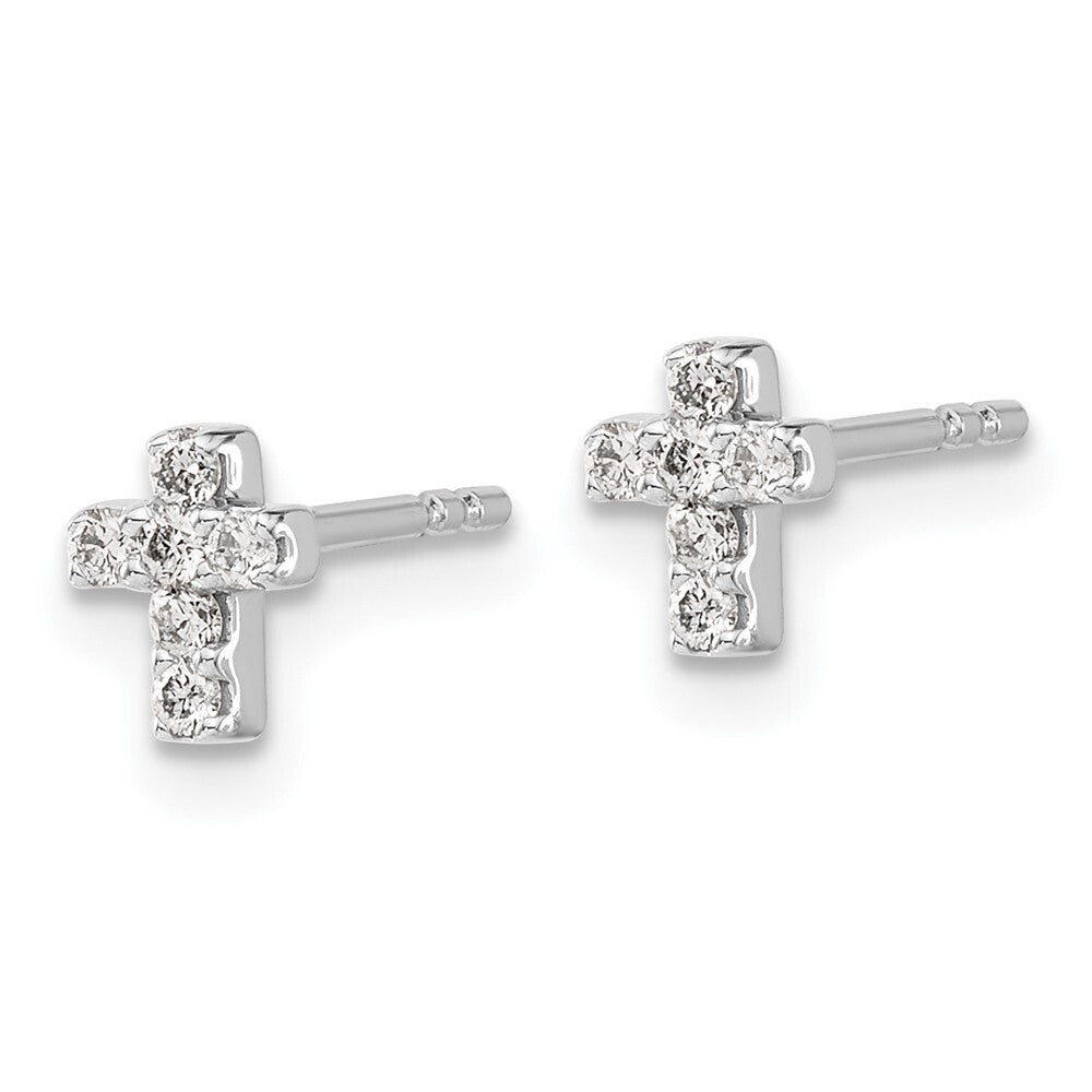 14k White Gold Diamond Cross Stud Earrings Gift for Women
