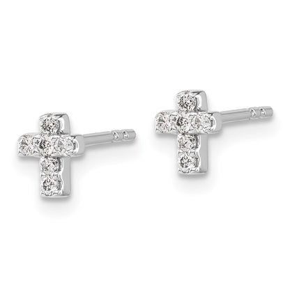 14k White Gold Diamond Cross Stud Earrings Gift for Women