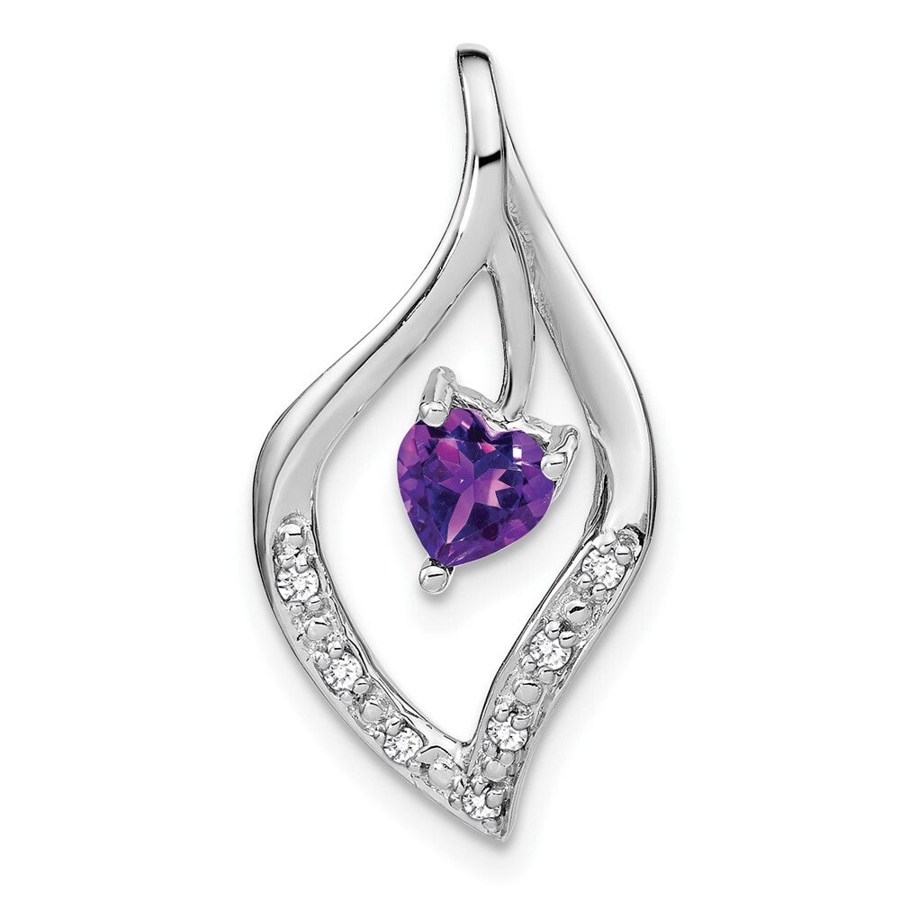 14k White Gold Amethyst and Diamond Pendant for Women