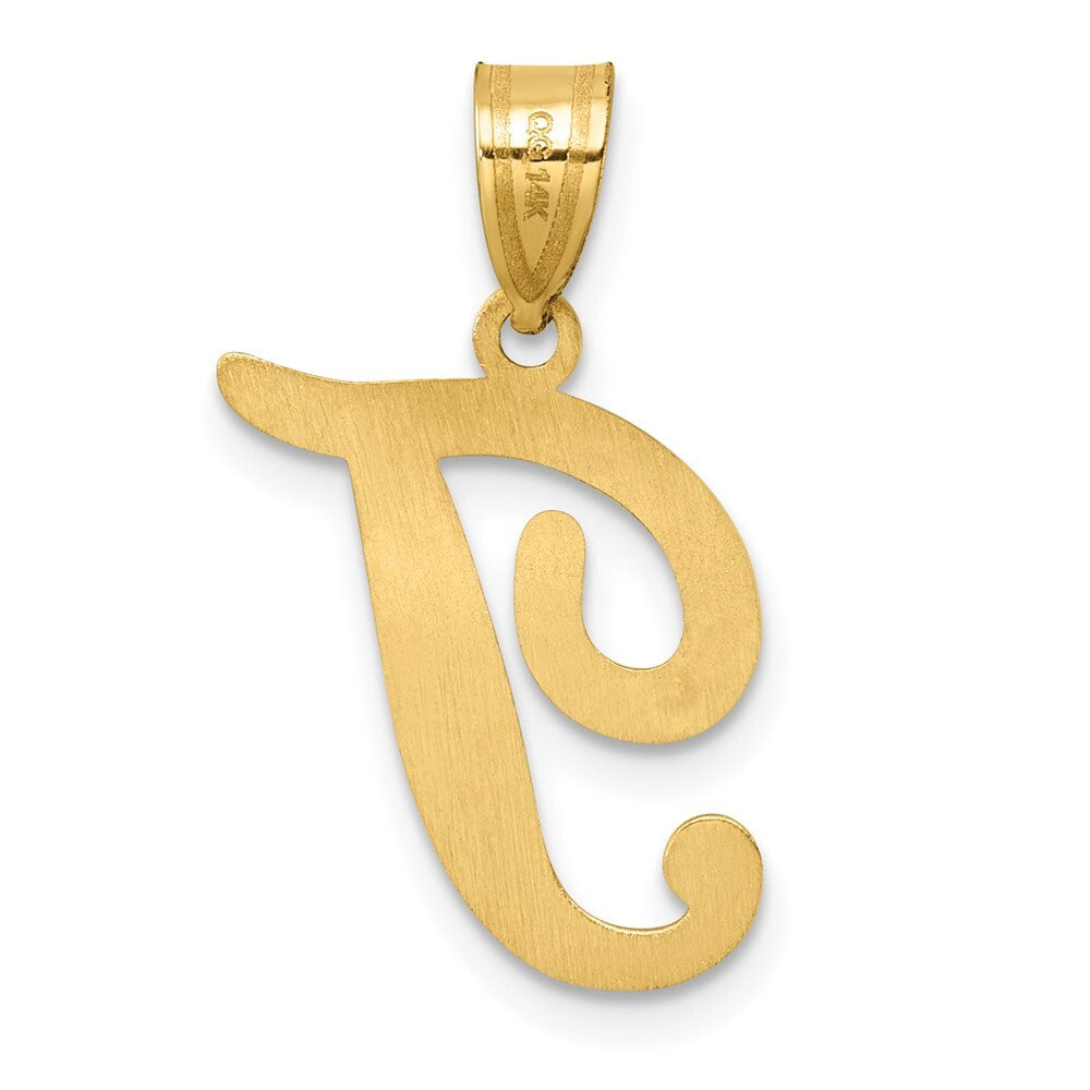 14k Yellow Gold Script Letter T Initial Pendant for Women