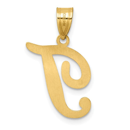 14k Yellow Gold Script Letter T Initial Pendant for Women