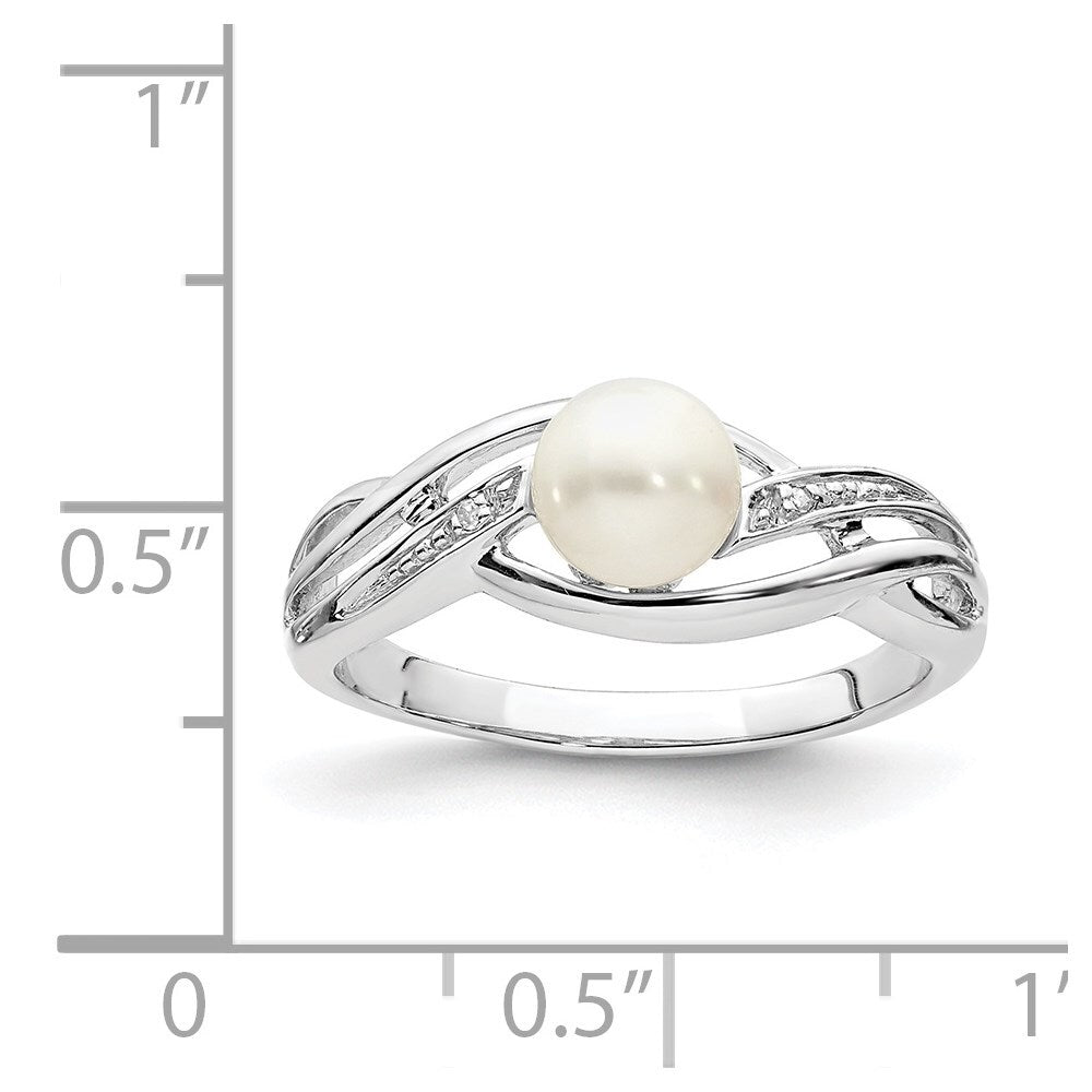 Sterling Silver Rhodium Plated Diamond and FW Cultured Pearl Ring