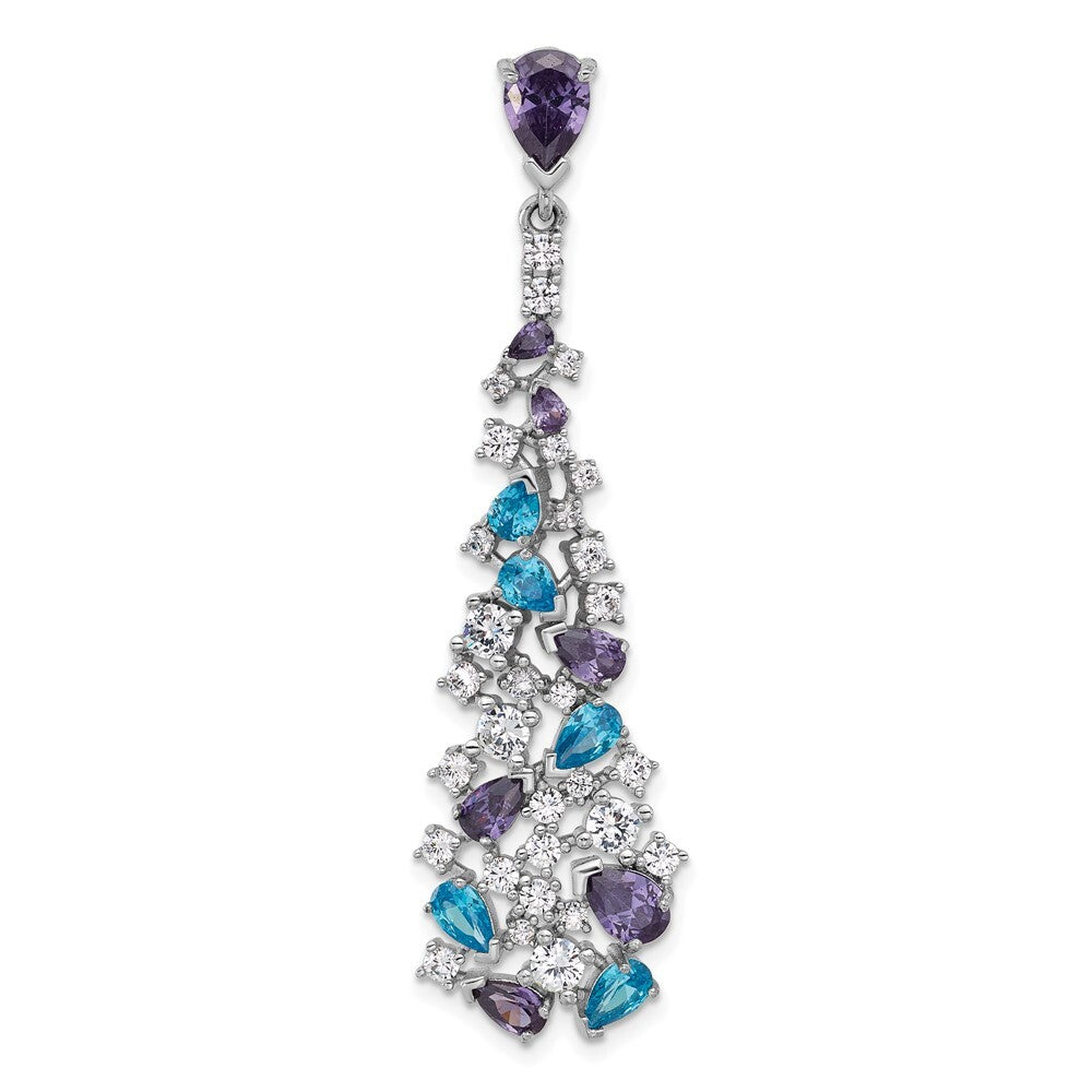 Sterling Silver Polished White/Blue/Purple Cubic Zirconia Pendant