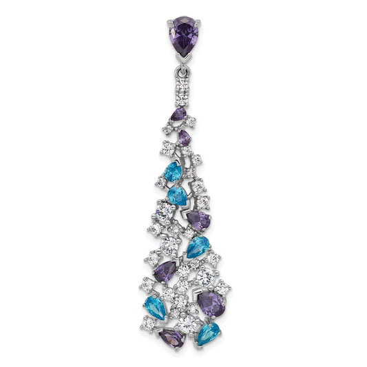 Sterling Silver Polished White/Blue/Purple Cubic Zirconia Pendant