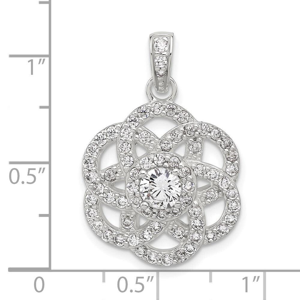 Sterling Silver E-coated Cubic Zirconia Flower Pendant
