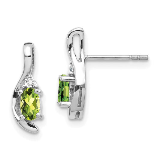 14k White Gold Peridot and Diamond Stud Earrings Gift for Women