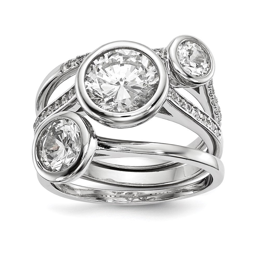 Sterling Silver Rhodium-plated Cubic Zirconia 3-Ring Set Size 8