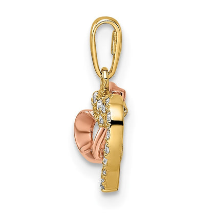 14k Two-tone CZ Two Hearts Pendant