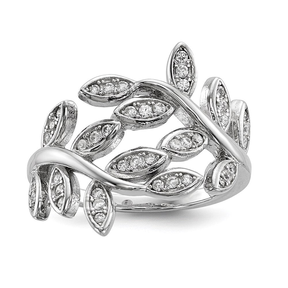 Sterling Silver Rhodium-plated Leaf Cubic Zirconia Ring Size 6