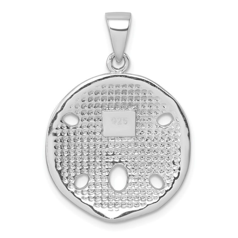 Sterling Silver Rhodium-Plated Polished White Crystal Sand Dollar Pendant