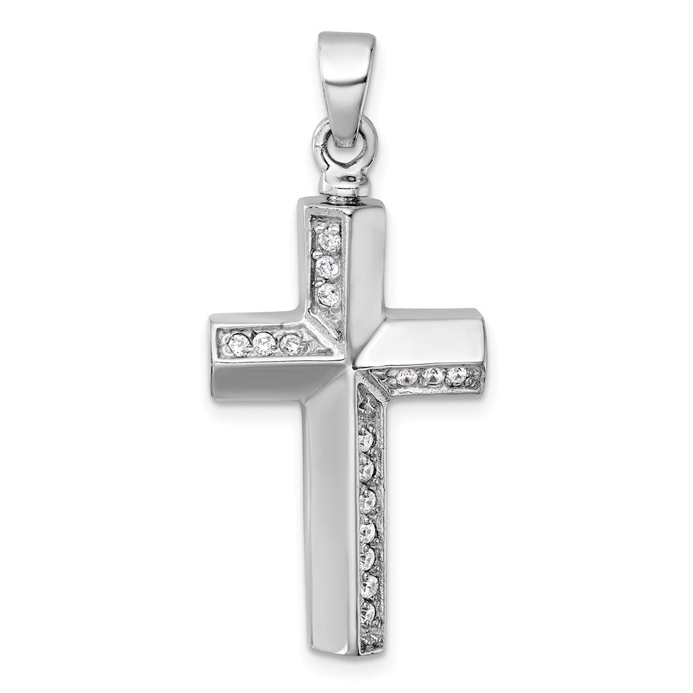 Sterling Silver Polished Cubic Zirconia Latin Cross Ash Holder Pendant