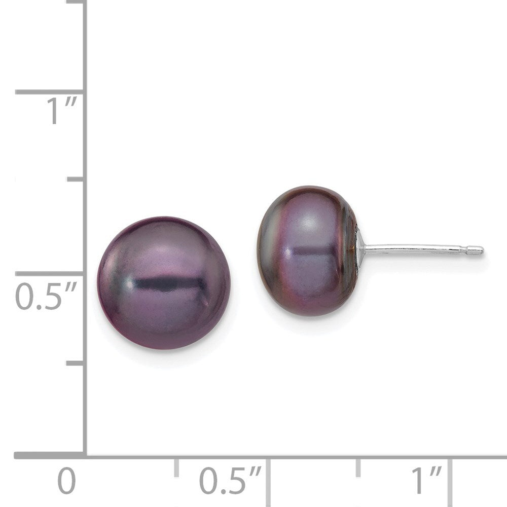 14k White Gold 9-10mm Black Button Freshwater Cultured Pearl Stud Earrings