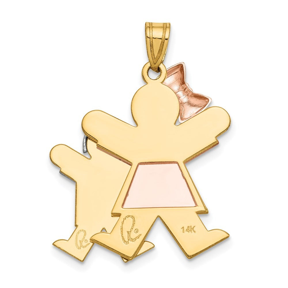14k Tri-Color Gold Big Girl and Little Boy Engravable Charm