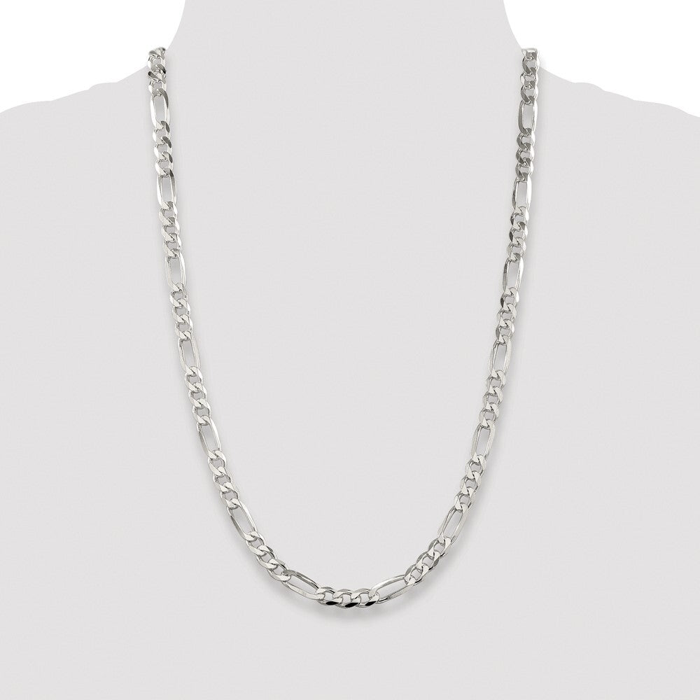 Sterling Silver Rhodium-plated 6.75mm Pav� Flat Figaro Chain