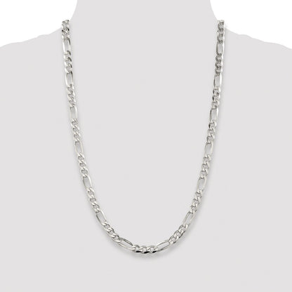 Sterling Silver Rhodium-plated 6.75mm Pav� Flat Figaro Chain