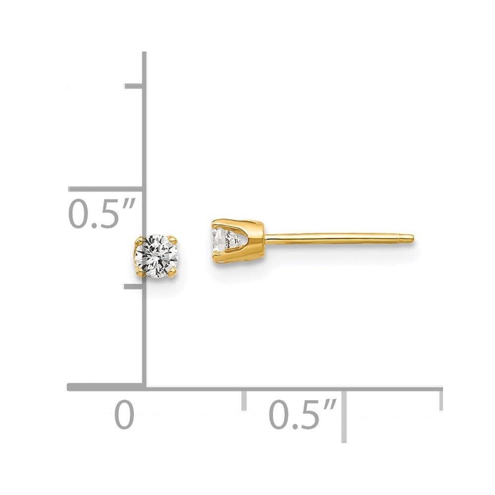 14k Yellow Gold 2.75mm Cubic Zirconia Stud Earrings Gift for Women