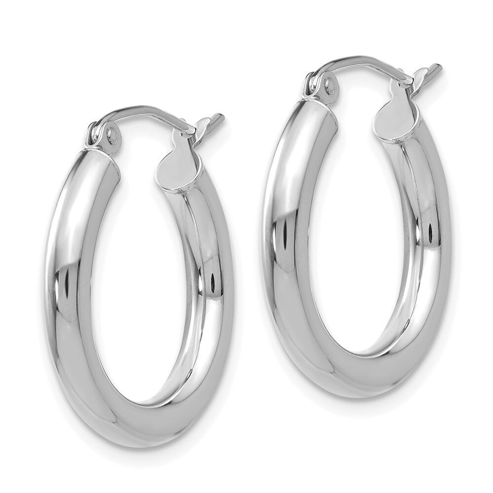 14K White Gold Polished 3mm Tube Hoop Earrings Gift for Women