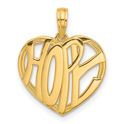 14k Yellow Gold Polished HOPE Heart Charm Pendant for Women
