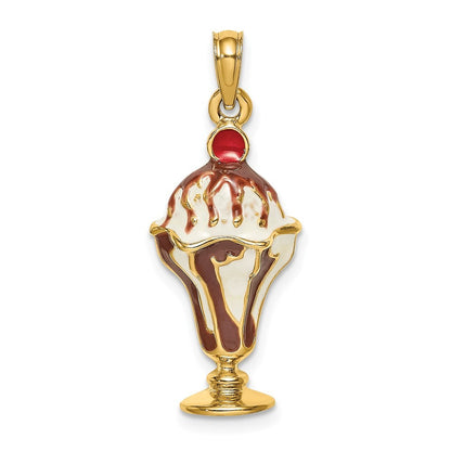 14k Yellow Gold Chocolate Ice Cream Sundae W Cherry Top Charm