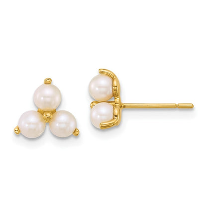14k Yellow Gold Polished Trio Freshwater Cultured Pearls Stud Earrings