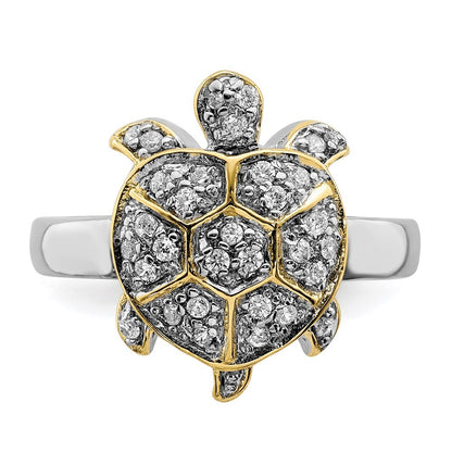 Sterling Silver Rhodium-plated Cubic Zirconia Turtle Ring Size 8
