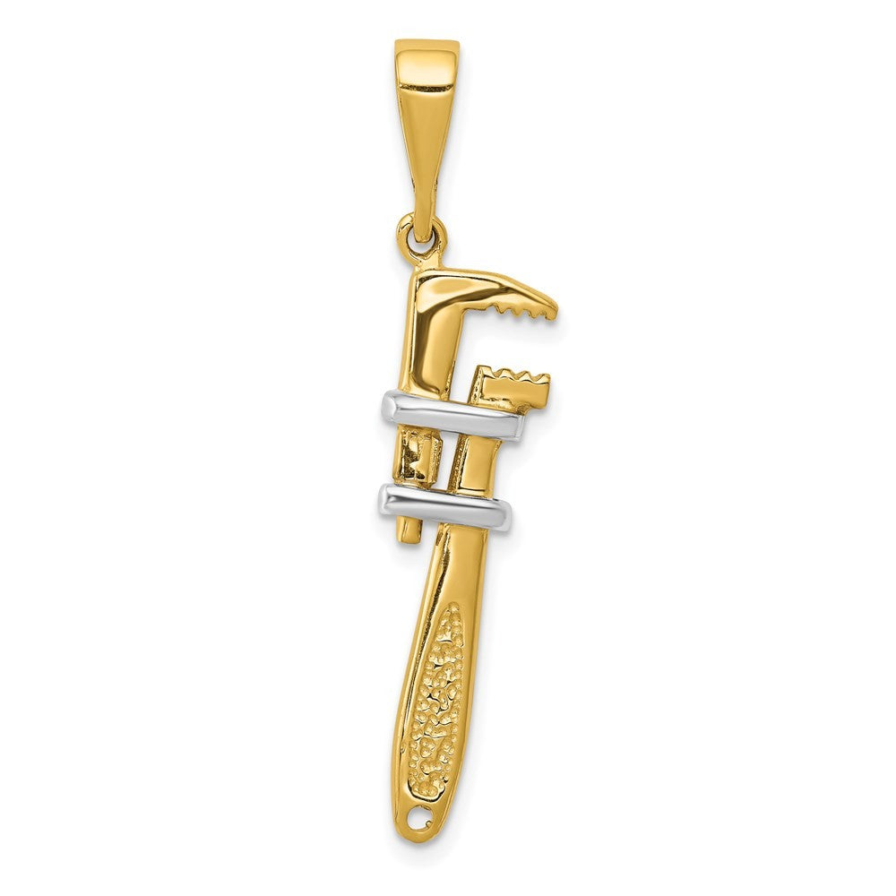 14k Yellow Gold w Rhodium 3-D Pipe Wrench Charm