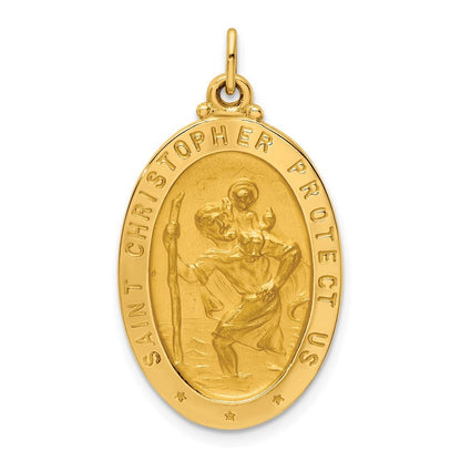 14k Yellow Gold Solid Polished Satin Medium Oval St. Christopher Medal