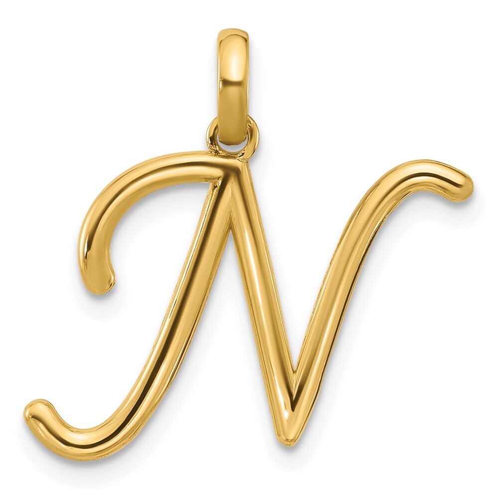 14k Yellow Gold Fancy Letter N Pendant for Women