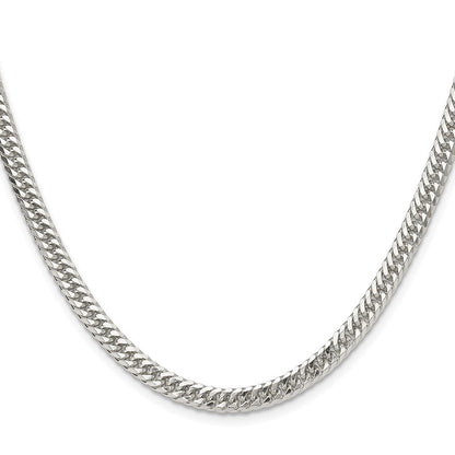 Sterling Silver Polished 4.8mm Double Diamond-cut Curb Chain Necklace