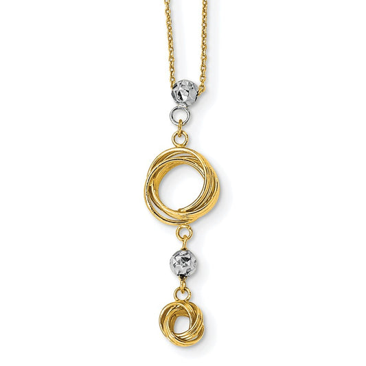14k Two-tone Gold Diamond-cut Beads & Love Knots Necklace