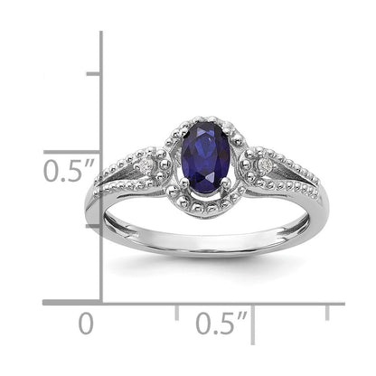 Sterling Silver Rhodium-plated Created Sapphire & Diamond Ring