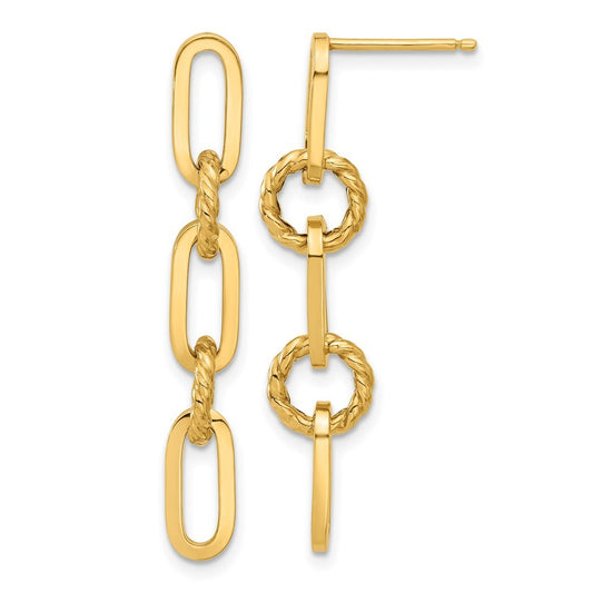 14k Yellow Gold Polished Chain Link Dangle Earrings